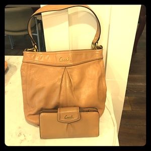 Coach leather shoulder bag &matching wallet.