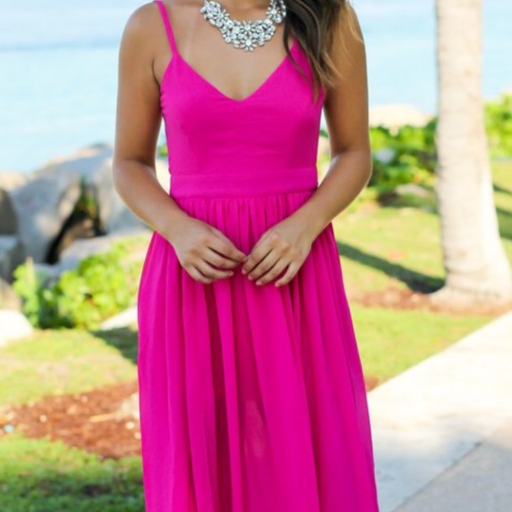 Lulu's hot pink backless dress