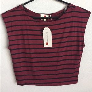 Brand New! Maroon & Black Striped Crop Top