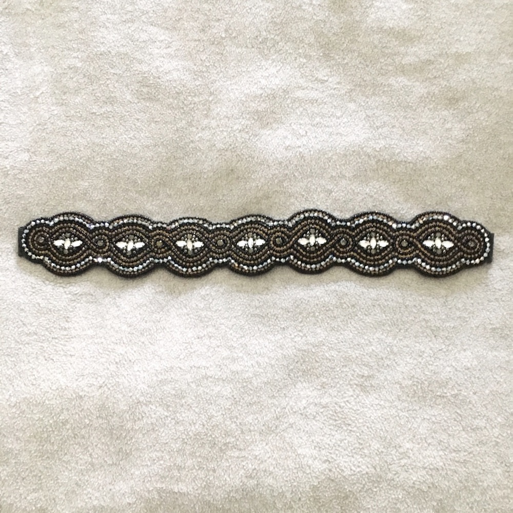 Anthropologie Grey Jeweled Stretch Belt