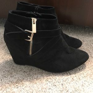 Faux suede wedge ankle booties