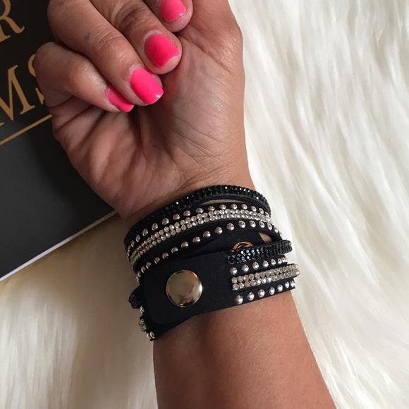 Black and Silver Rhinestones Wrap Bracelet - Picture 3 of 3