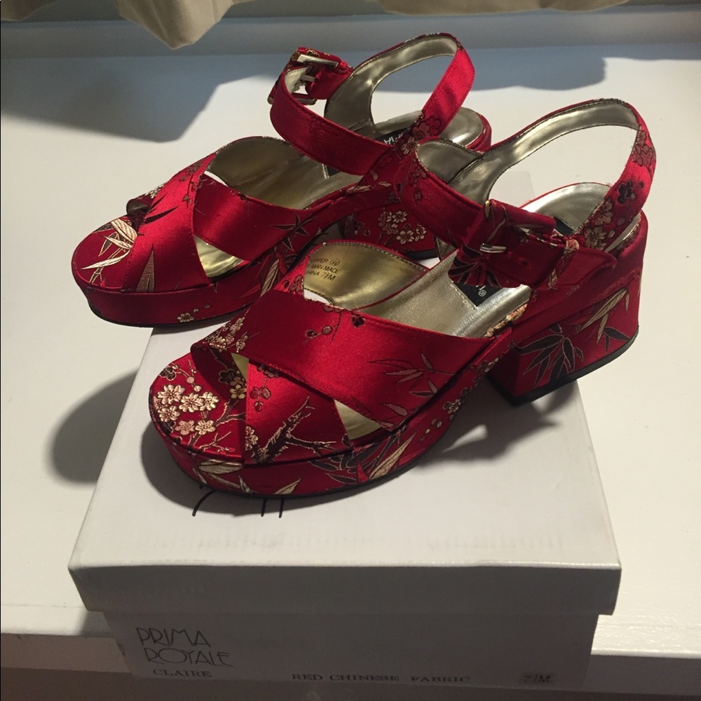 Prima Royale Red Chinese Fabric platform shoes
