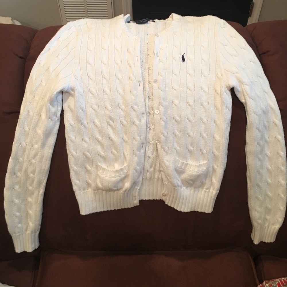 Ralph Lauren White Cable Knit Cardigan