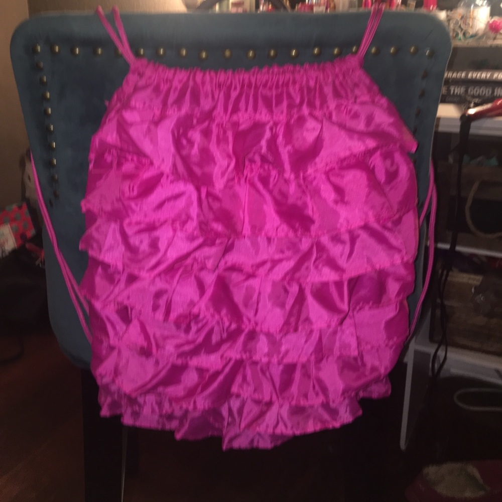 Pink ruffle draw string bag