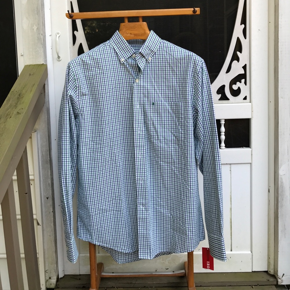 Izod Green and Purple check button down