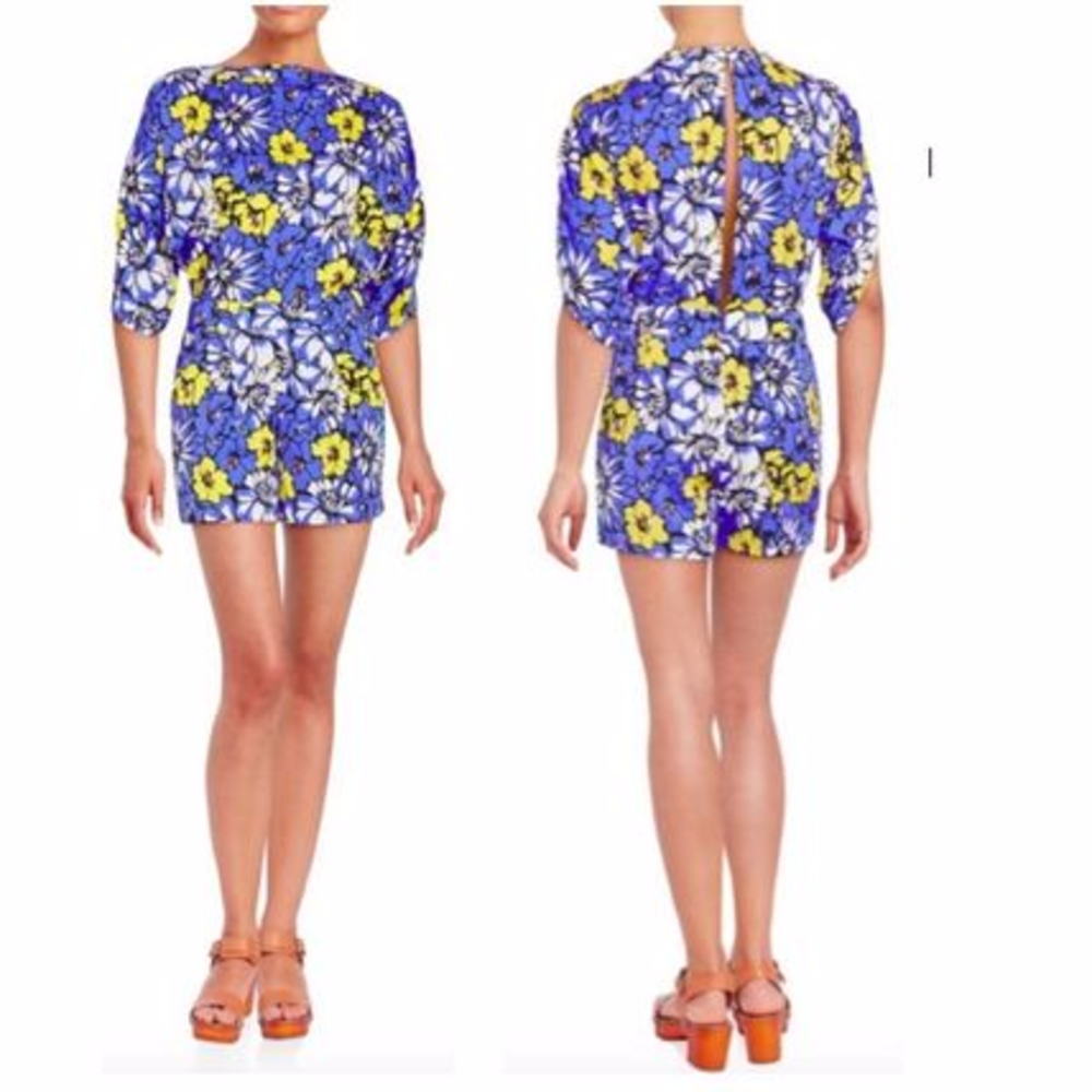 Blue Floral Silk DVF Soleil Romper