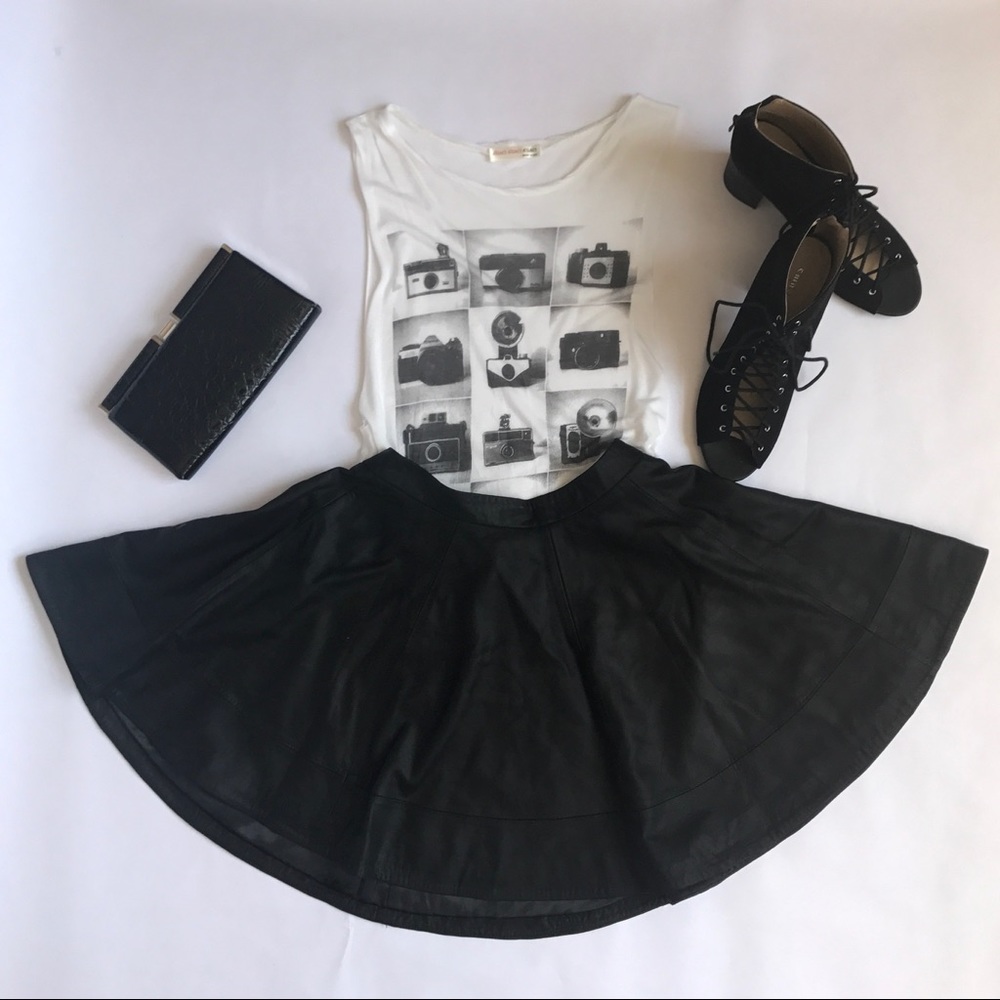 ASOS black leather skater skirt