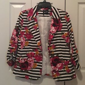 Black and white striped and floral blazer NEW