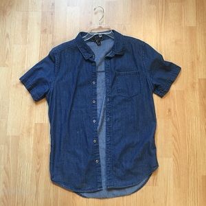 Forever 21 Men Dark Blue Denim Button Up
