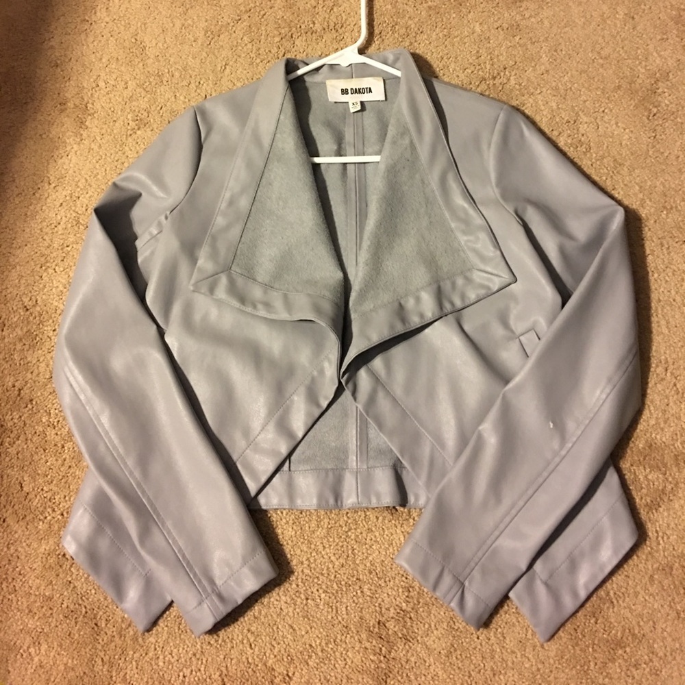BB DAKOTA LIGHT BLUE FAUX LEATHER JACKET