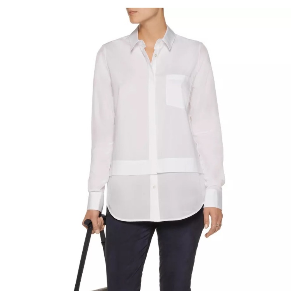 Vince mixed media layered silk cotton shirt