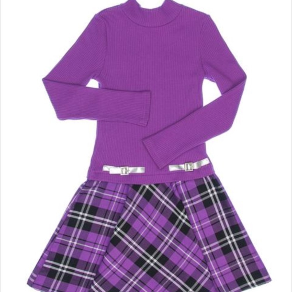 Plaid Dress Purple Full Sleeve