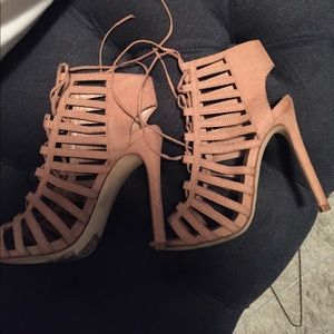 Muave suede strapped heels