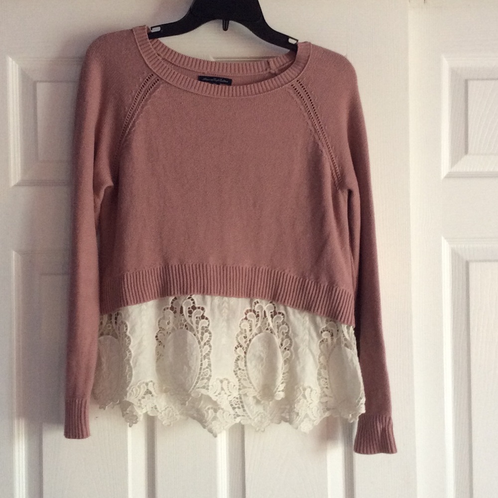 Mauve Sweater with lace bottom