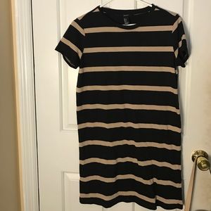 Black & tan striped t-shirt dress