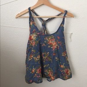 Floral flowing cross back tank top