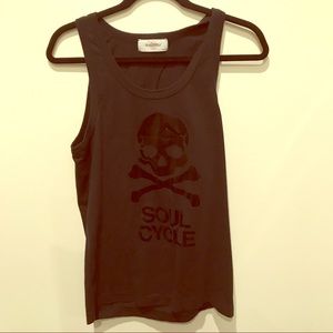SoulCycle black on black tank w/ skull