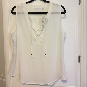 New York and Company White lace up Blouse