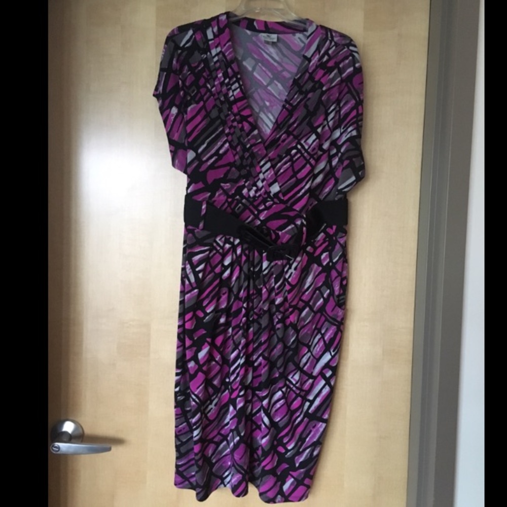 Worthington Black and Purple Dress with Black Belt