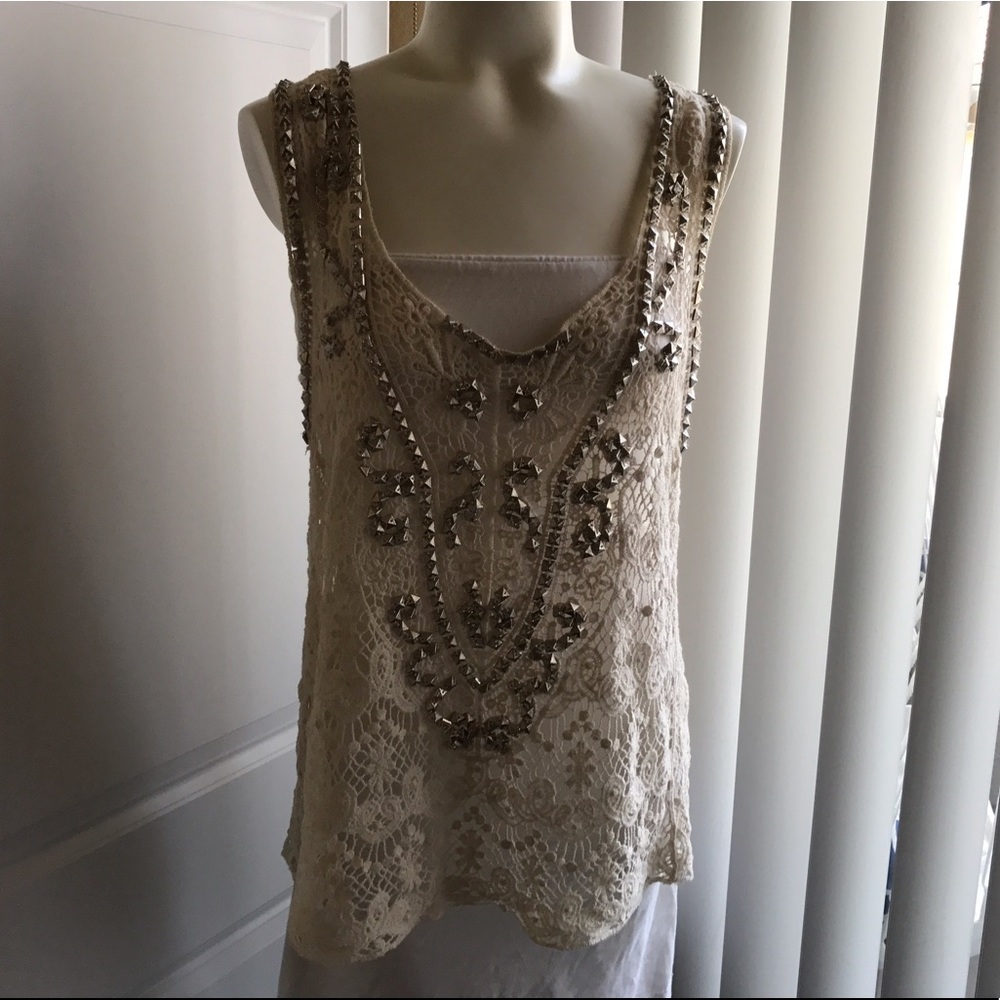 Crochet top with silver beads