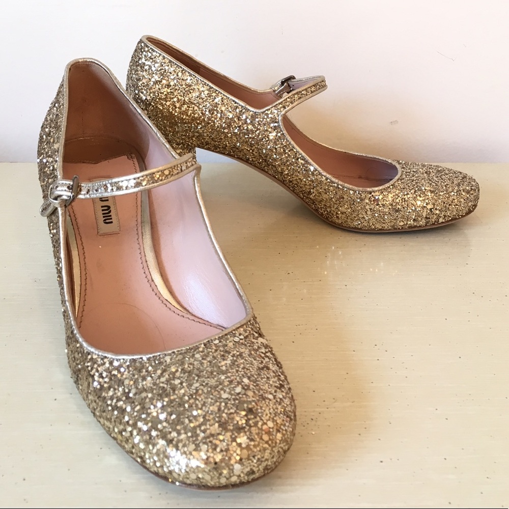 Miu Miu gold glitter heels