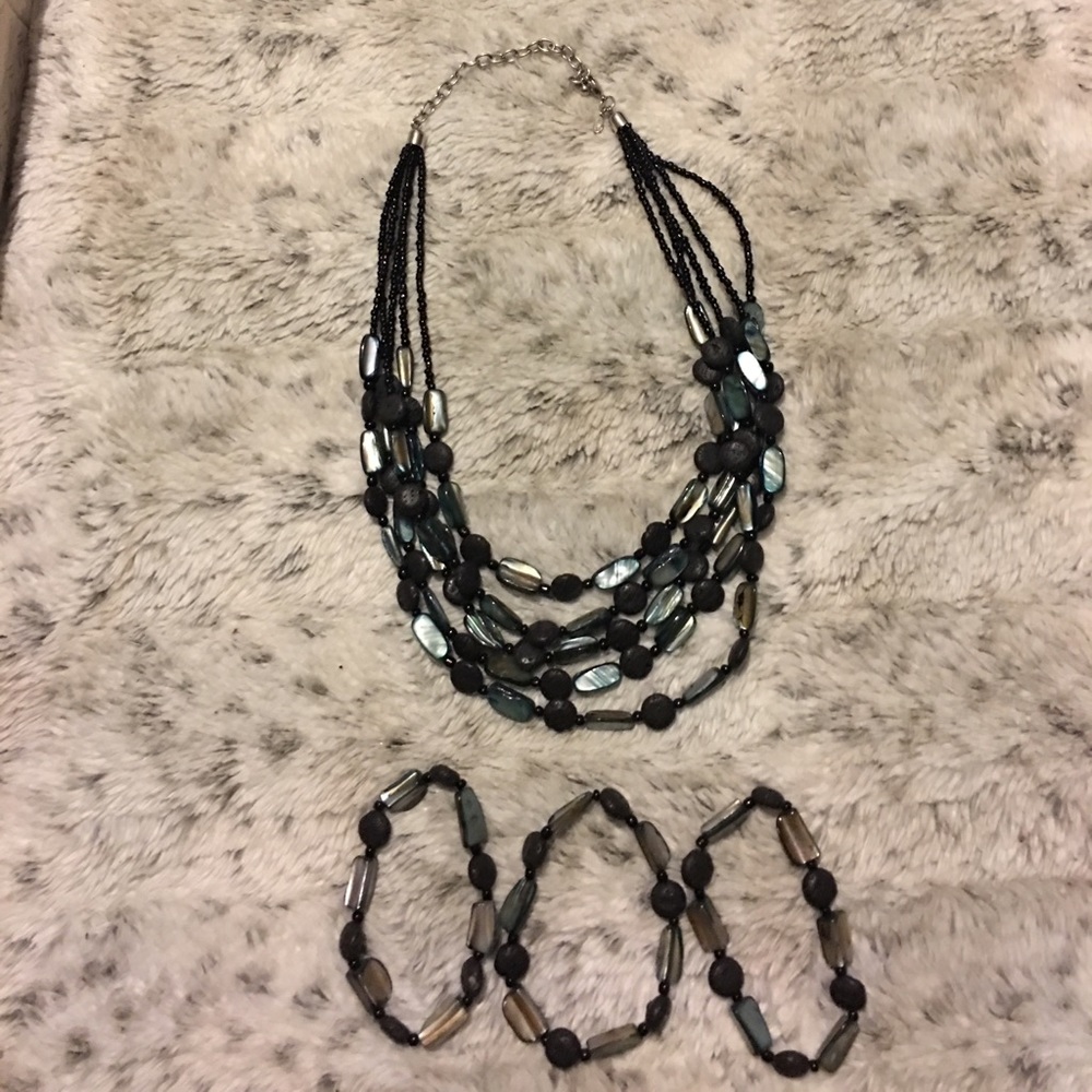 Premier Jewelry Lava Rock & Shell Necklace Set.