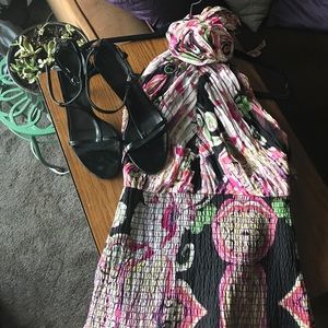 Gucci heels and Bebe top