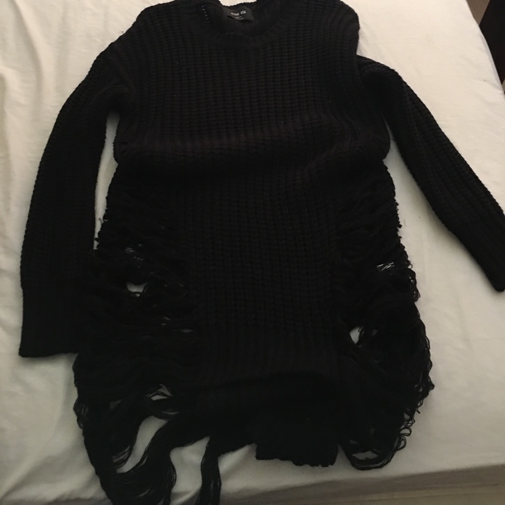 Distressed black knit dress