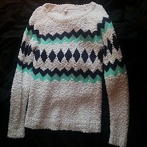 Navy blue, real, and white sweater