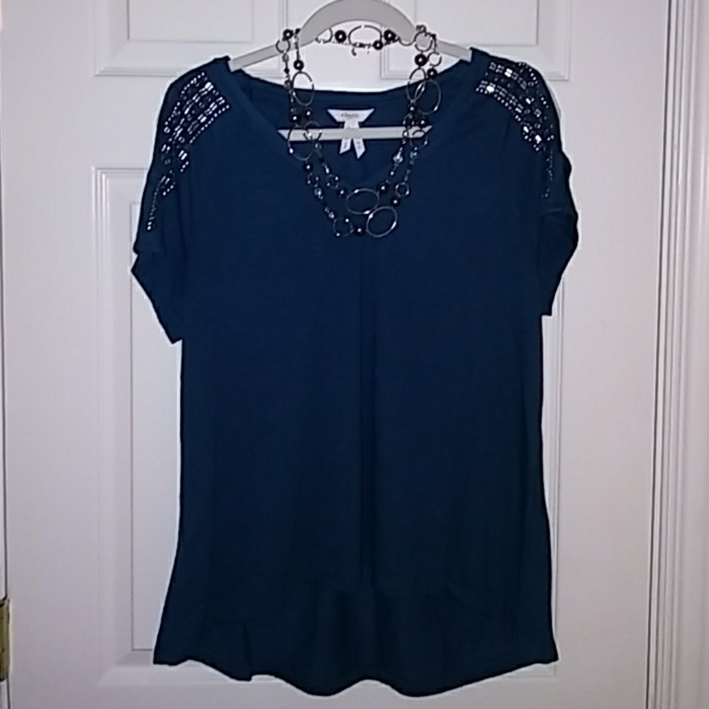 Teal cold shoulder top