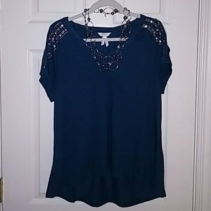 Teal cold shoulder top