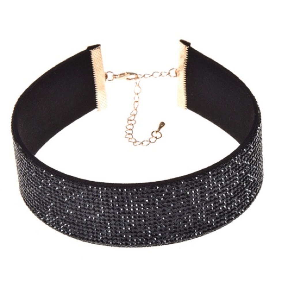 Black Rhinestone Wide Choker Necklace