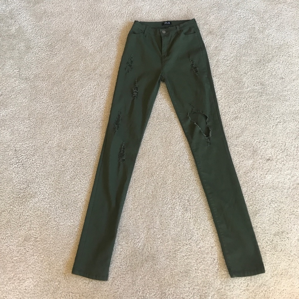 Olive green ripped jeans