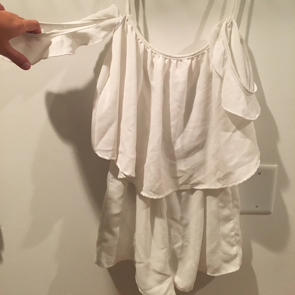 White Romper w/ straps on shoulder & off shoulder
