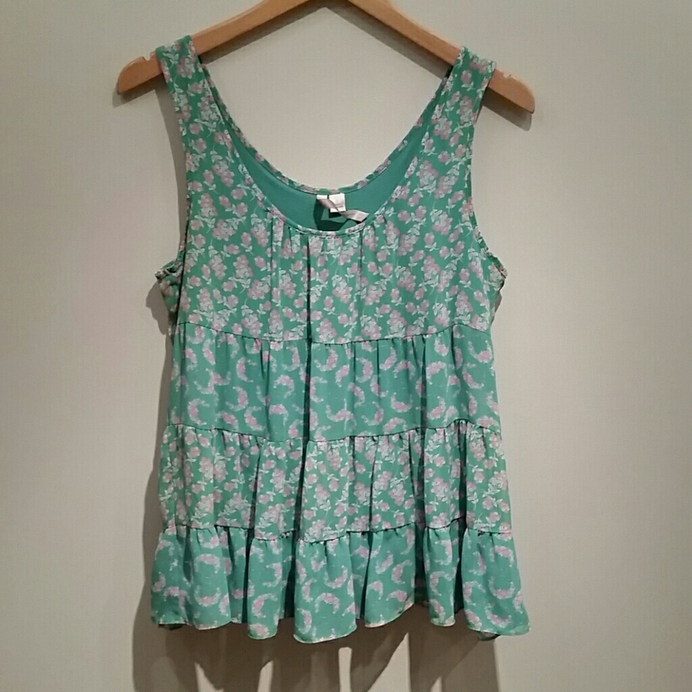 Lauren Conrad Green Floral Tank
