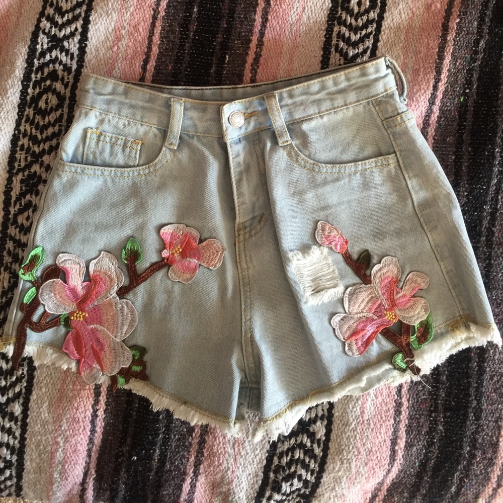 Embroidered jean shorts