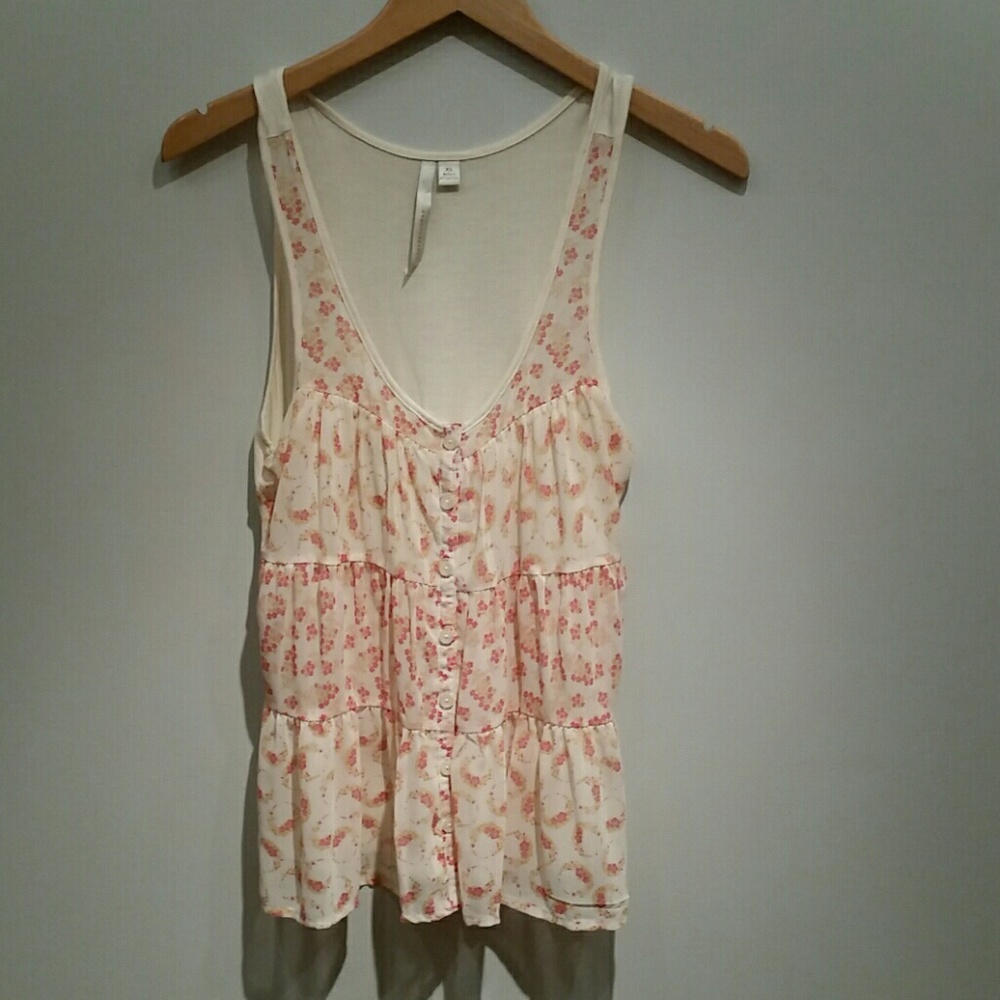 Lauren Conrad Cream Floral Tank with Buttons