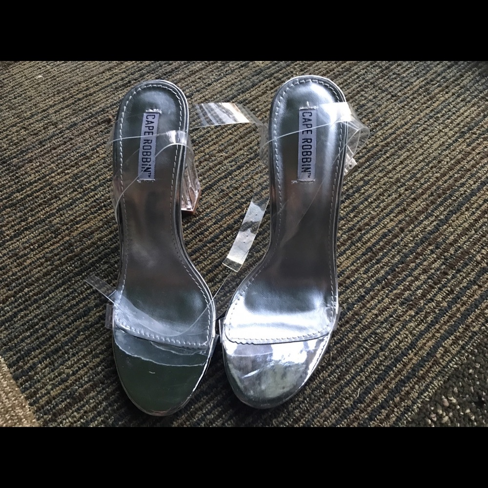 NEW Transparent Clear Heeled Sandals Silver Sole
