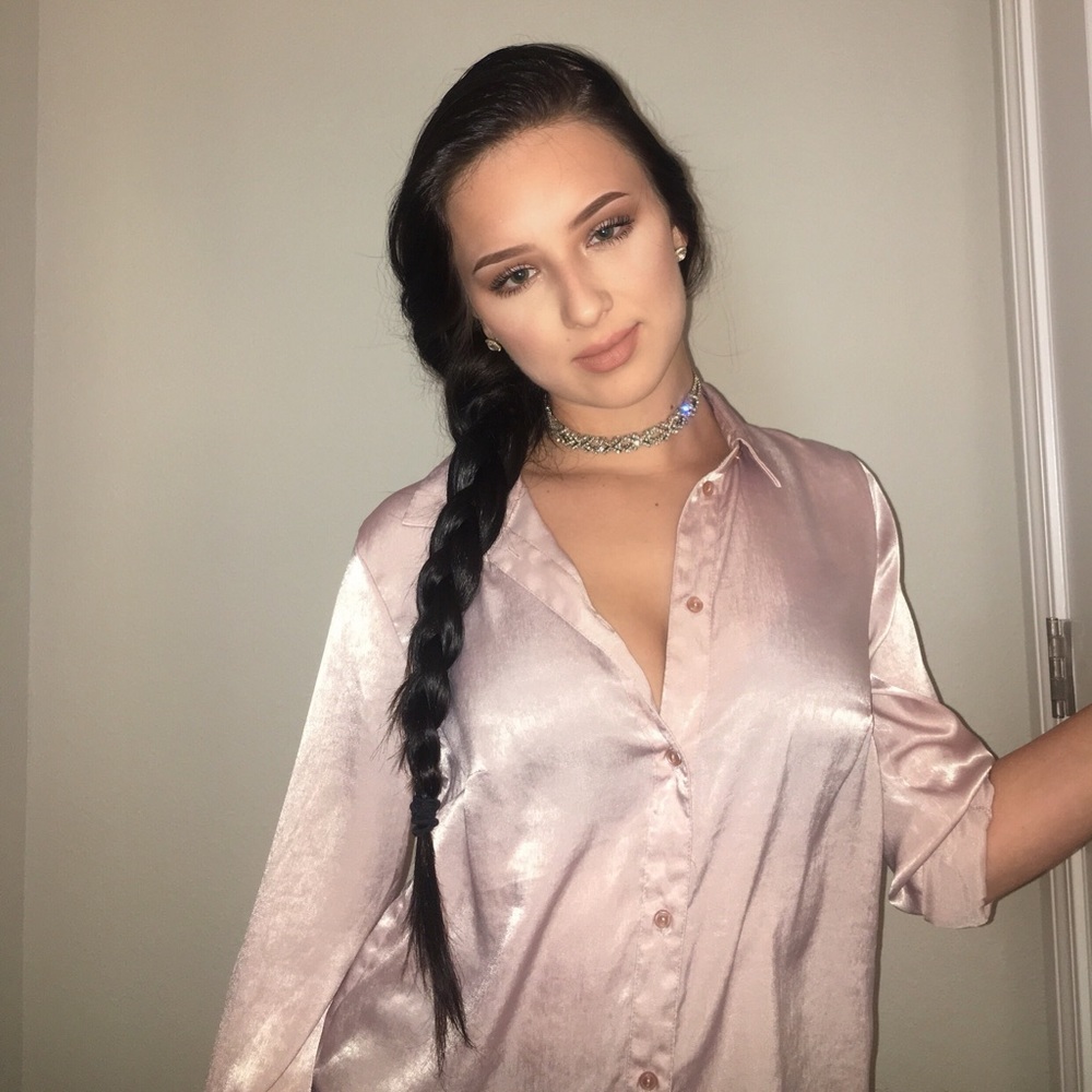 Pink satin button up shirt