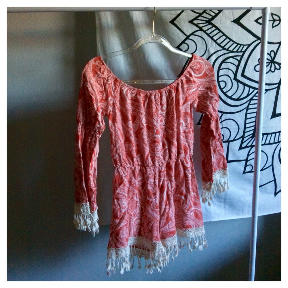 Off-the-Shoulder Deep Salmon Romper 🎀