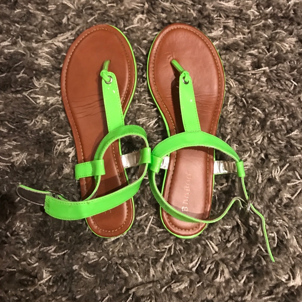 Neon green flip flops