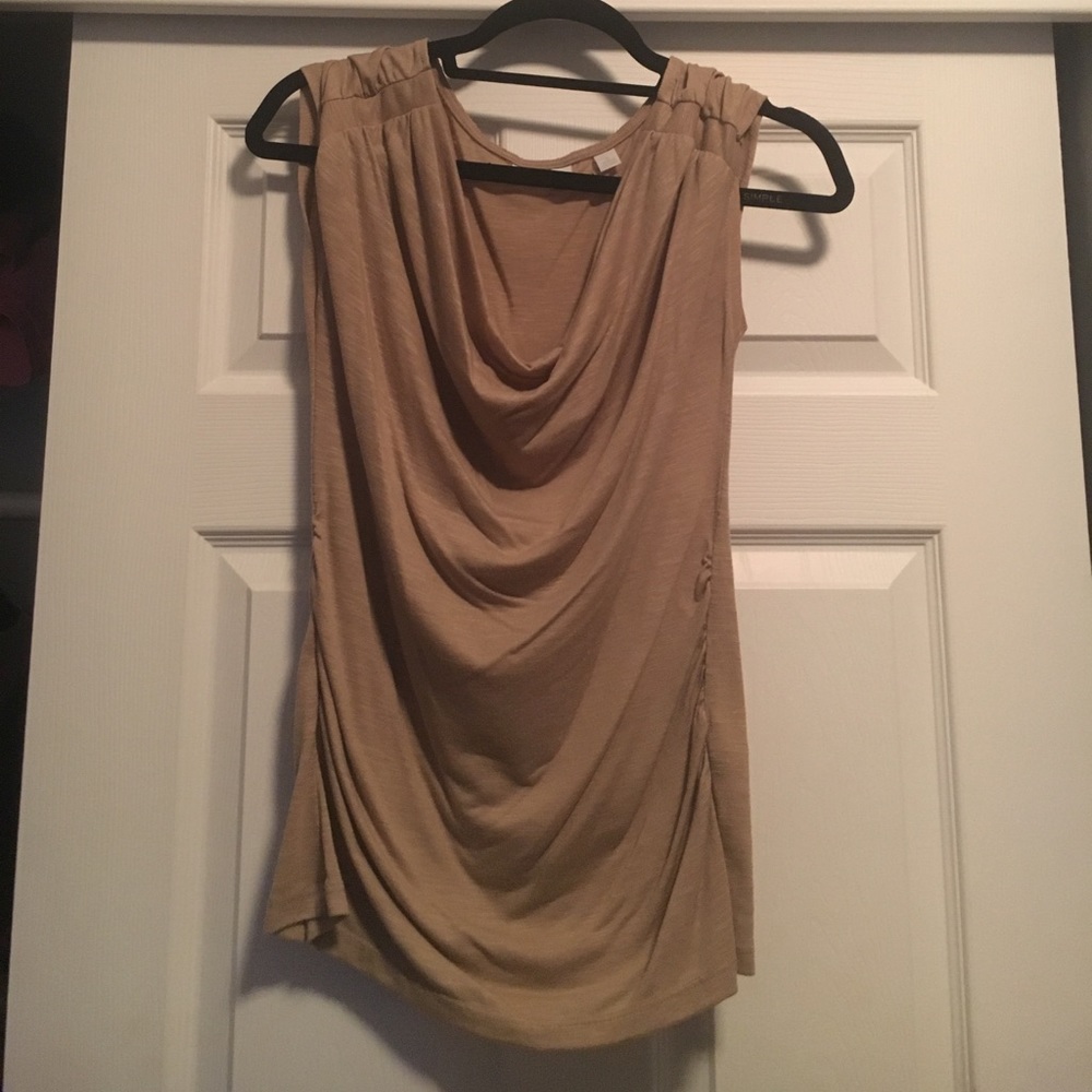 Tan cowl neck short sleeve shirt