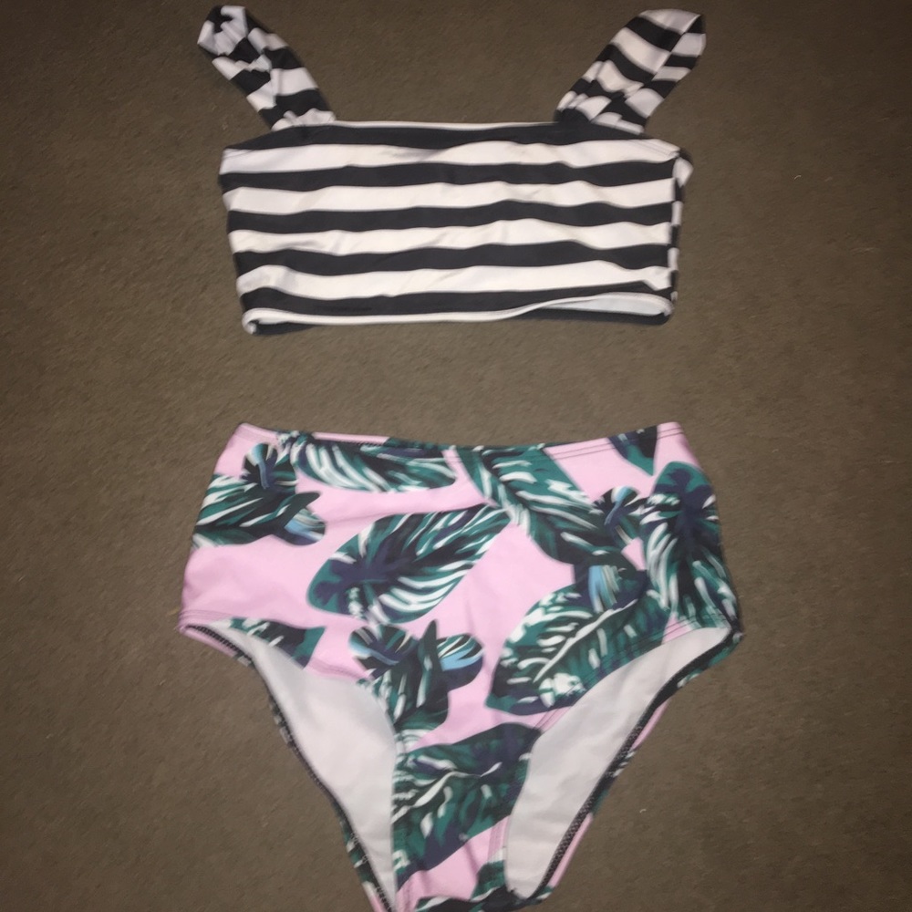 Off the shoulder top with high waisted palm bottom