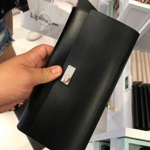 Kate spade black leather wallet pink inside