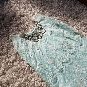 Mint and White lace tank