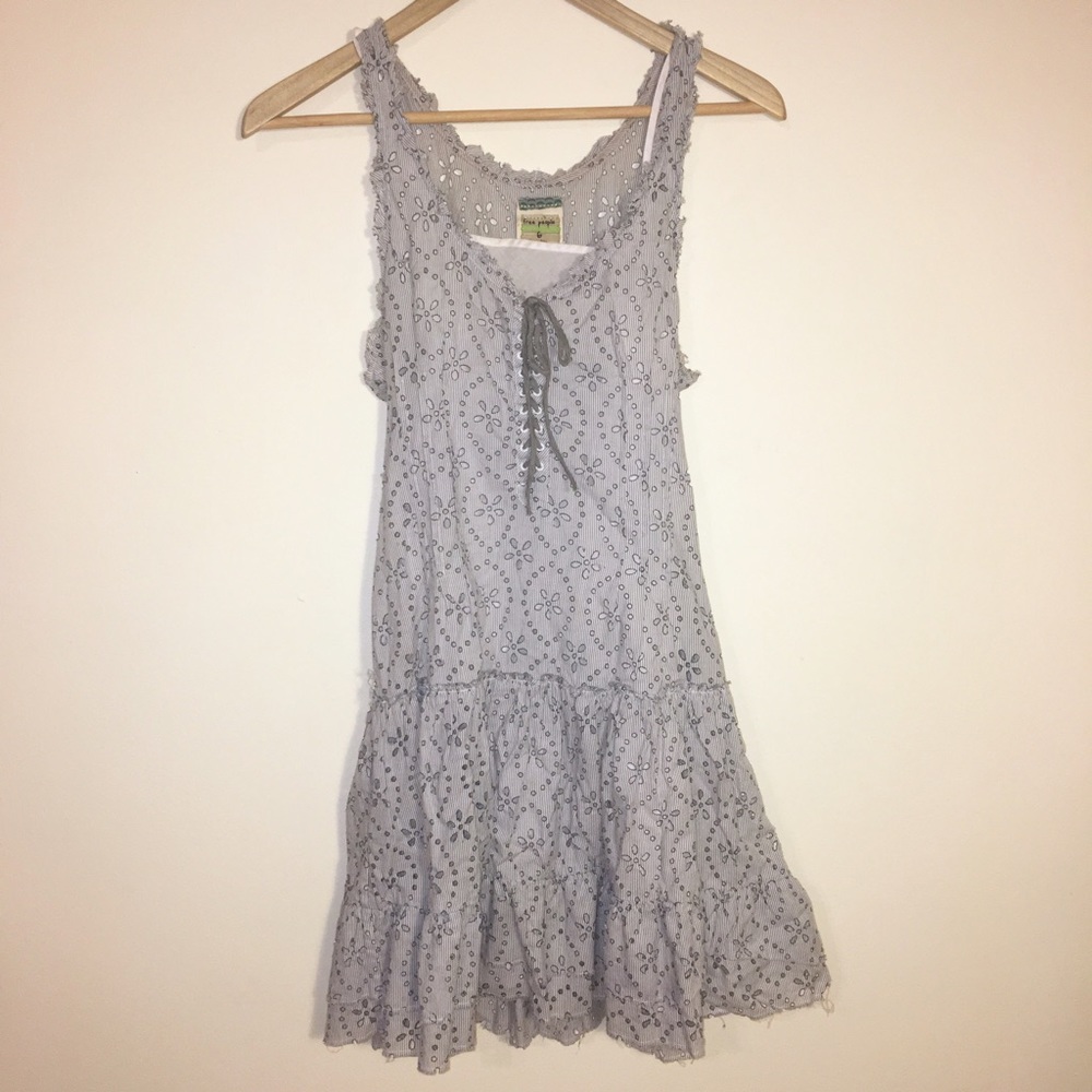 Free People Laser Cut Gray Cotton Dress wi/ Slip