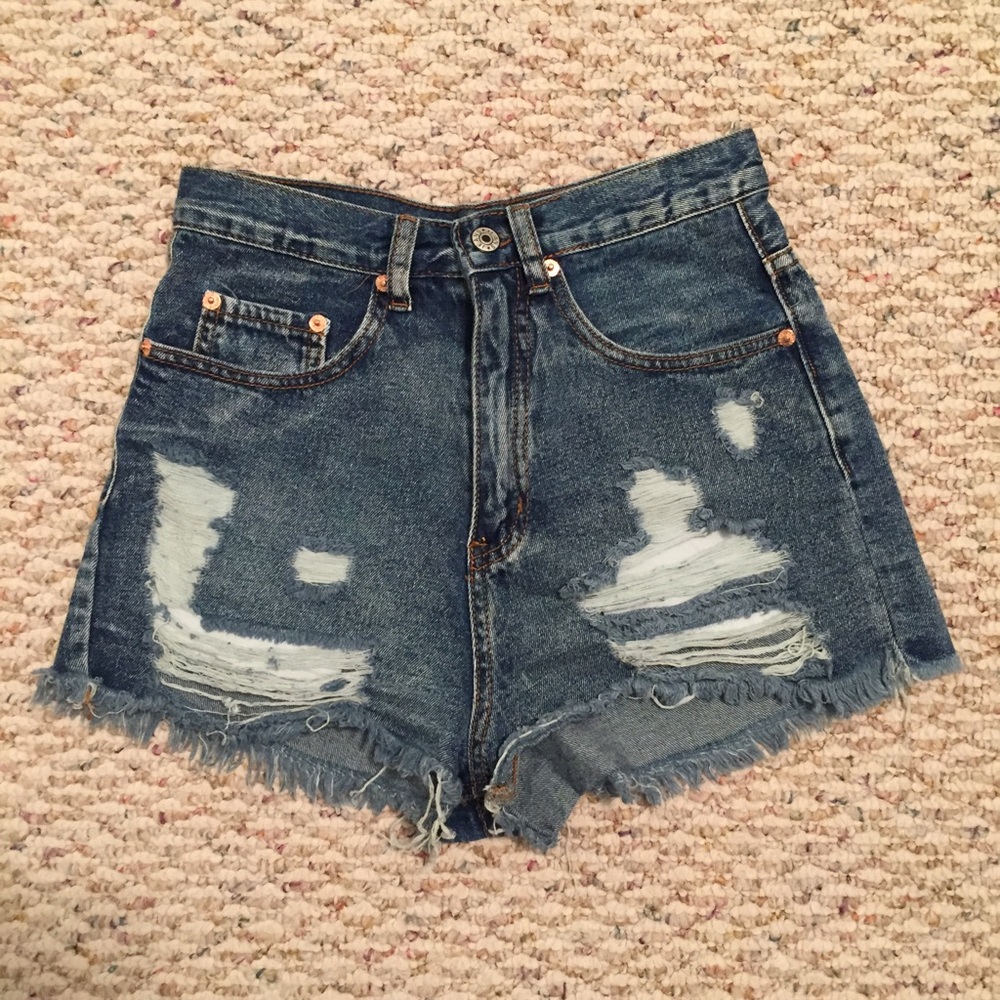 High-Waisted Distressed Denim Shorts
