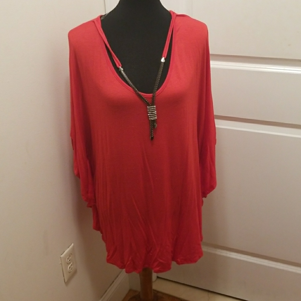 Red top cape style  with attached necklace