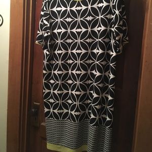 Black and white dress trimmed in lime green